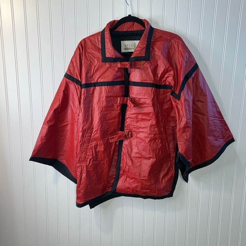 Maharishi MHI Outerwear Kimono Rain Jacket Size Small Red Black Lined Korea Made